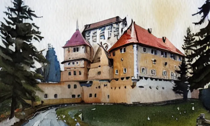 Zámeček Dolní Tošanovice – akvarel