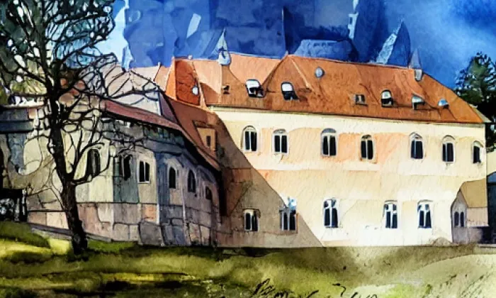 zámeček Měšice – akvarel