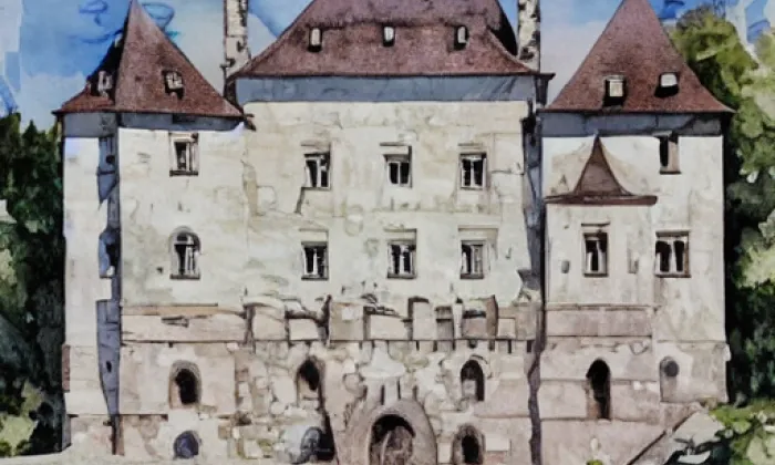 zámek Budišov – akvarel
