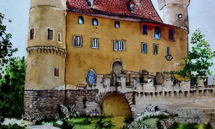 Zámek Dívčí Hrad – akvarel