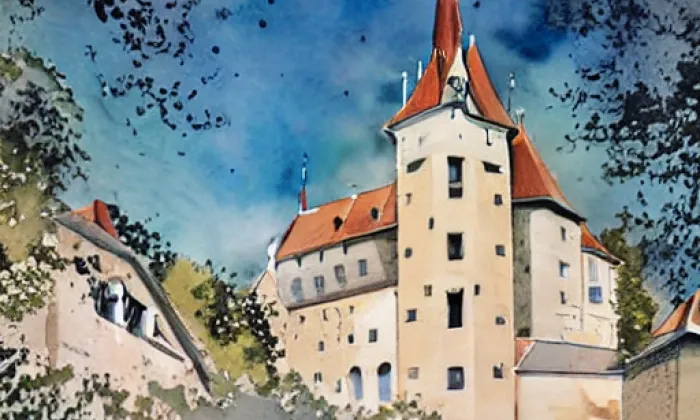 Zámek Dolní Břežany – akvarel