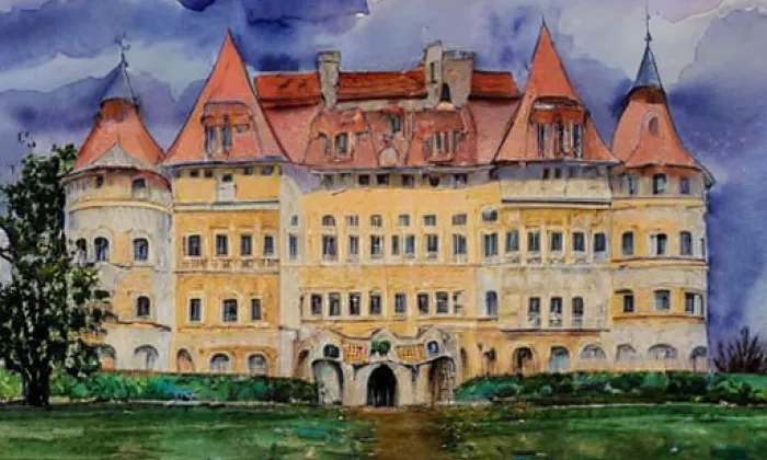zámek Dukovany – akvarel
