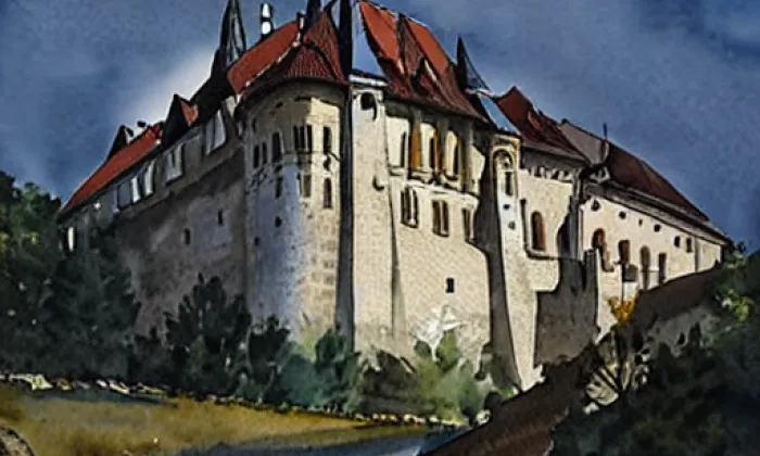Zámek Hrubšice – akvarel