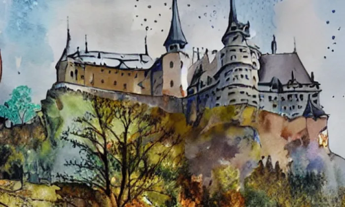 Zámek Jezeří – akvarel