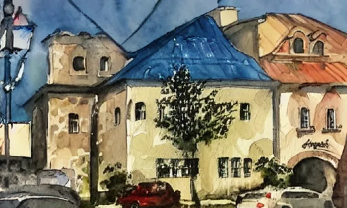zámek Králův Dvůr – akvarel