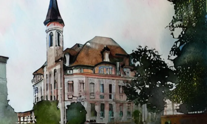 Zámek Myslkovice – akvarel