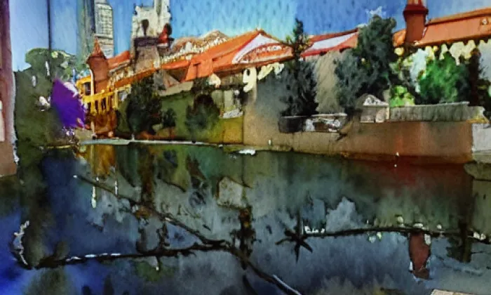 zámek Průhonice – akvarel