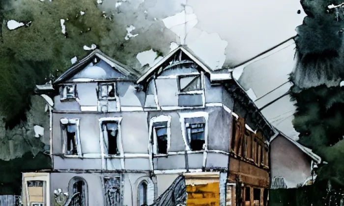 Zámek Rudník – přestavěn na pivovar – akvarel