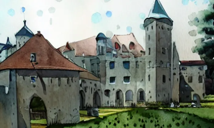 zámek Rudolec – akvarel