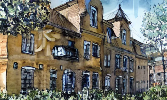 Zámek Slavice – akvarel