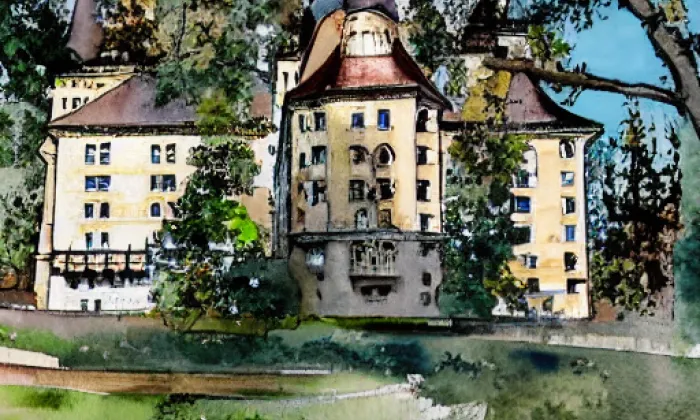 Zámek Těšany – akvarel