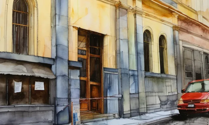 Žižkovské divadlo Járy Cimrmana – akvarel