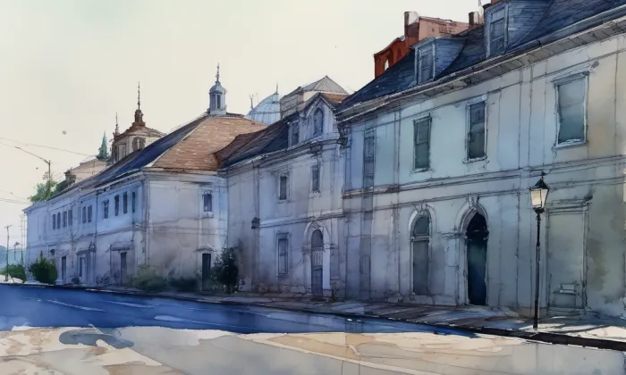 Benzínová čerpací stanice v Bruntále – akvarel