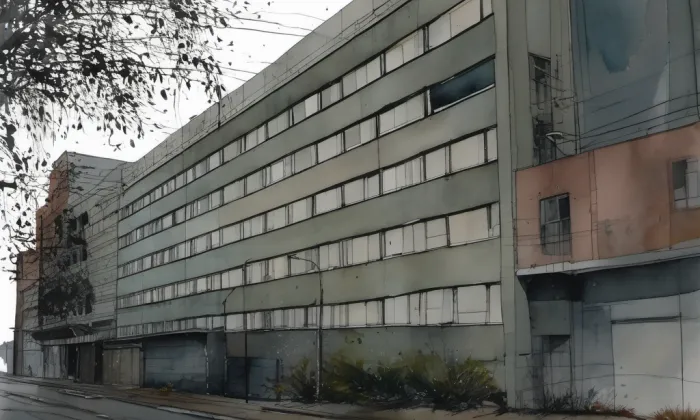 budova České správy sociálního zabezpečení – akvarel