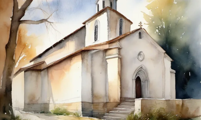 evangelický kostel v Třebíči – akvarel
