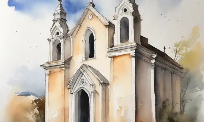 evangelický kostel ve Sloupnici – akvarel