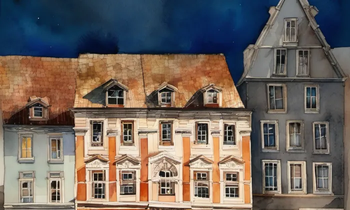 Gablerovský dům – akvarel
