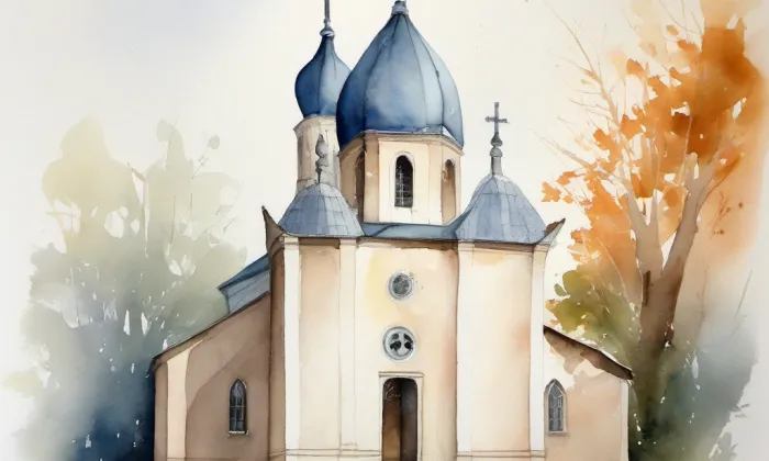 hřbitovní kaple svatého Isidora – akvarel