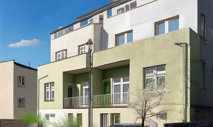 Rodinný dvojdům Kameníčkova 26 a 24 – jaro