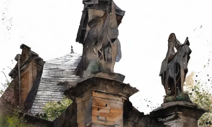 Sousoší Víry se sochami svatého Jana a Pavla – akvarel