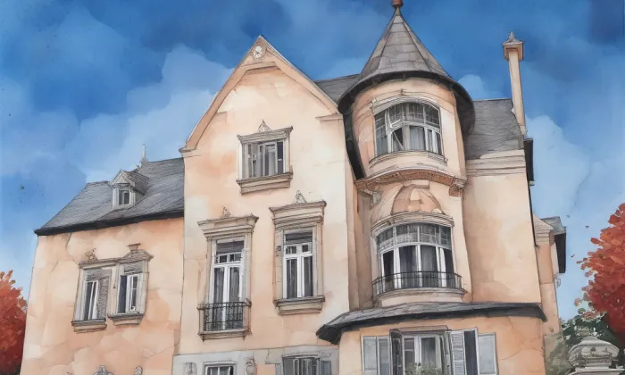 Vila čp. 893 s bránou, schodištěm a ohradní zdí – podzim