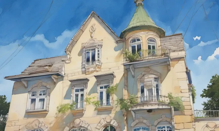 Vila čp. 893 s bránou, schodištěm a ohradní zdí – léto