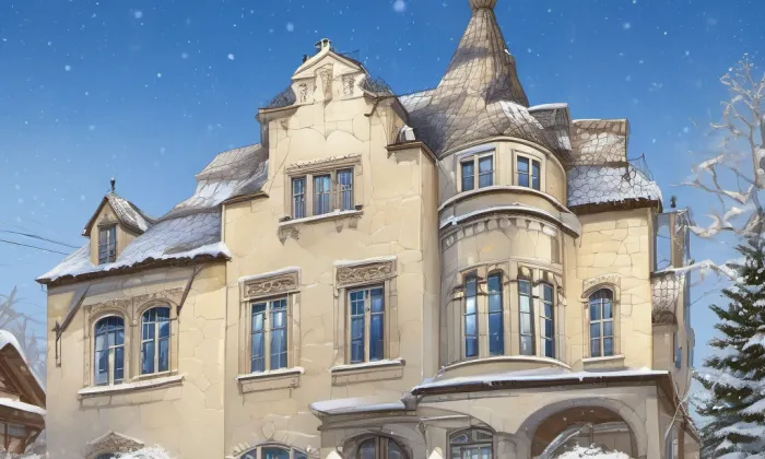 Vila čp. 893 s bránou, schodištěm a ohradní zdí – zima