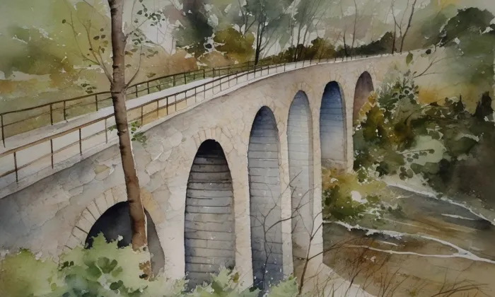 Žampašský most – akvarel
