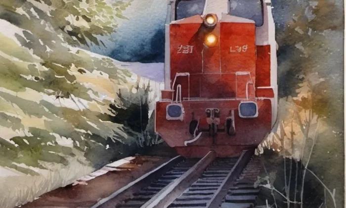 železniční trať Tanvald–Harrachov – akvarel