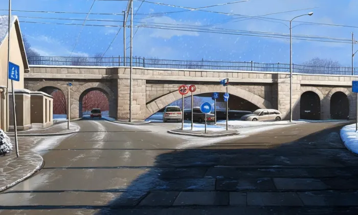 železniční viadukt V Podbabě – zima