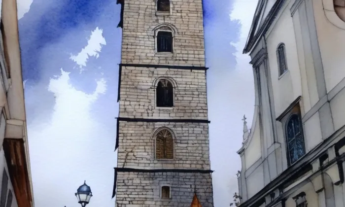 Černá věž (České Budějovice) – akvarel