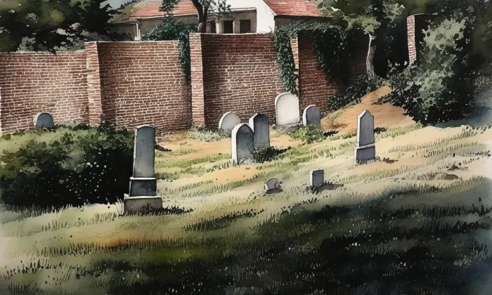 Židovský hřbitov v Bzenci – akvarel
