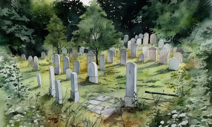 Židovský hřbitov v Neveklově – akvarel