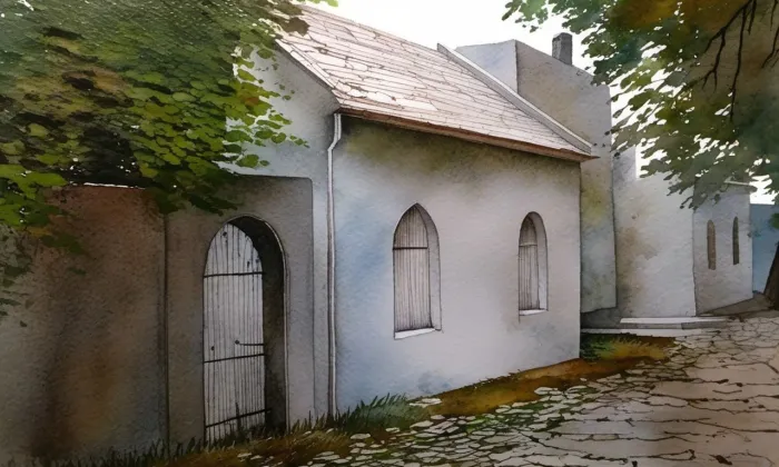 Židovský hřbitov ve Slaném – akvarel