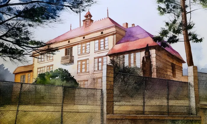 Škola (Malé Svatoňovice) – akvarel