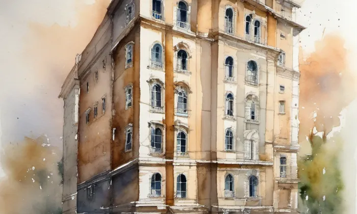 budova Českého rozhlasu Brno – akvarel
