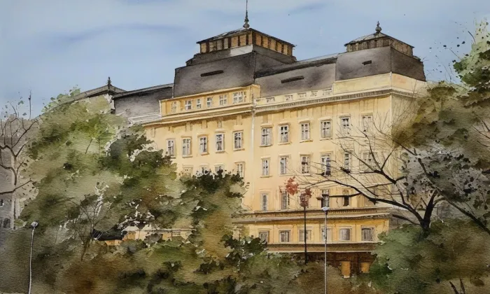 budova Dělnické úrazové pojišťovny pro Moravu a Slezsko v Brně – akvarel