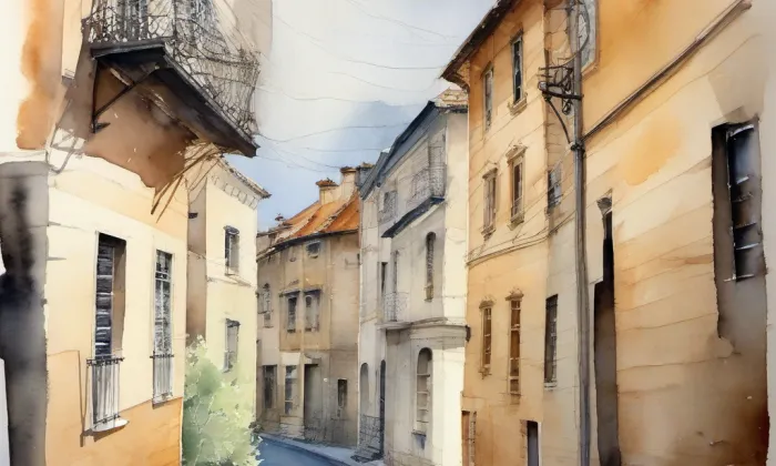 dům Král anglický – akvarel