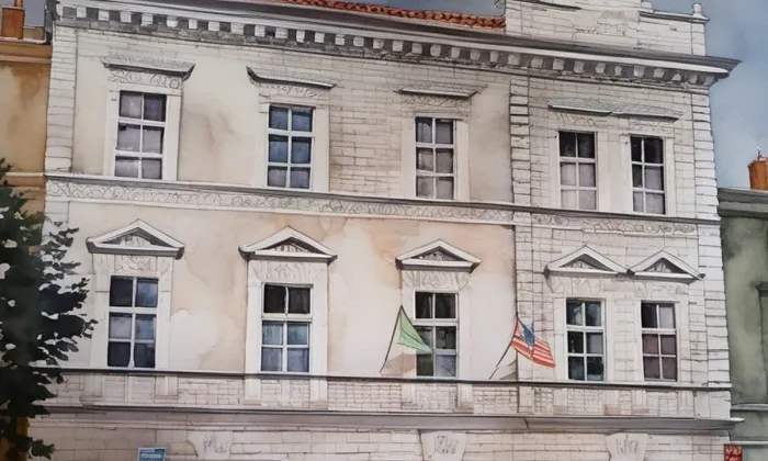 Dům U Černého kříže (Kolín) – akvarel