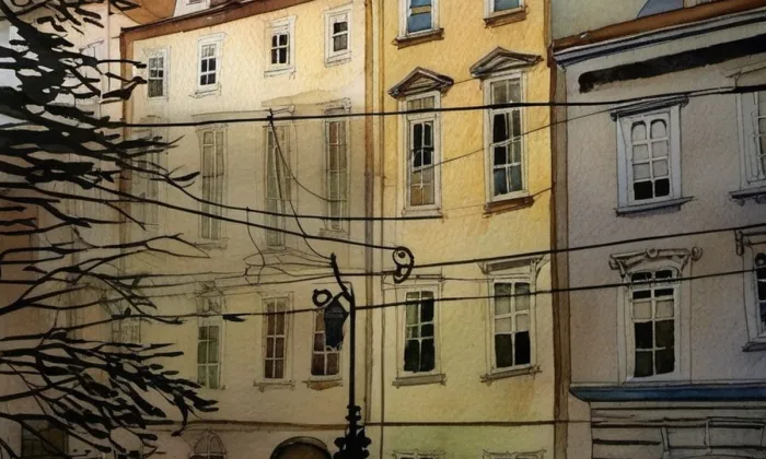 Dům U Ježíška (Karmelitská) – akvarel