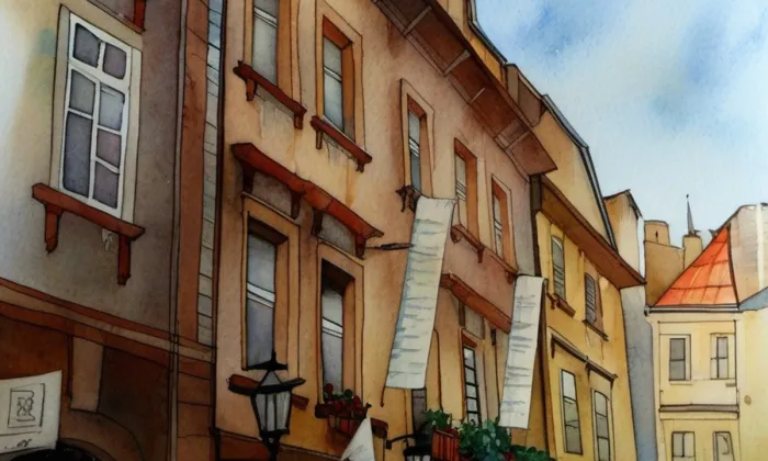 dům U Tří zlatých řetězů – akvarel
