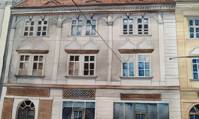 Dům U zlatého beránka (Plzeň) – akvarel