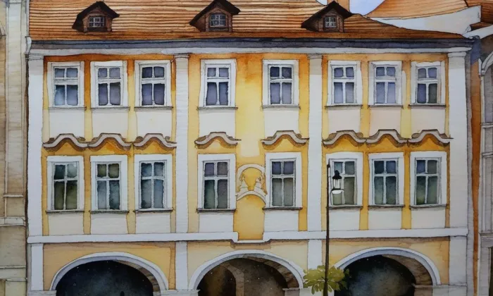 Dům U Zlatého lva – akvarel
