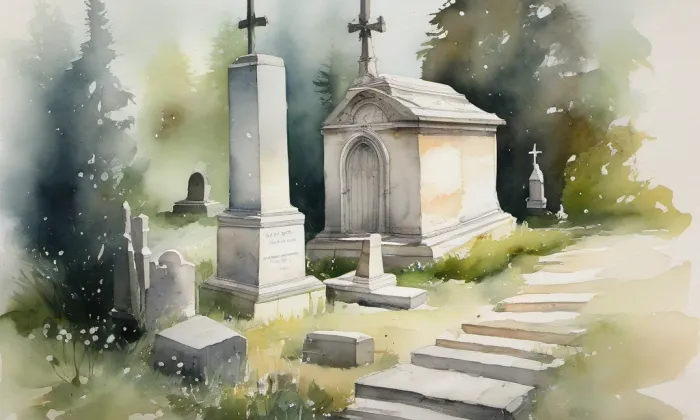 evangelický hřbitov ve Strašnicích – akvarel