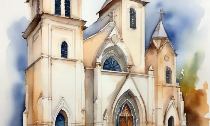 Evangelický kostel (Písek) – akvarel