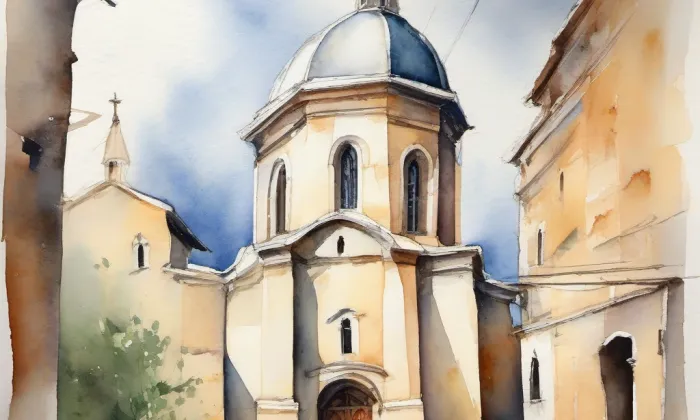 evangelický kostel Pána Ježíše – akvarel