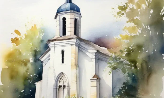 evangelický kostel v Černilově – akvarel