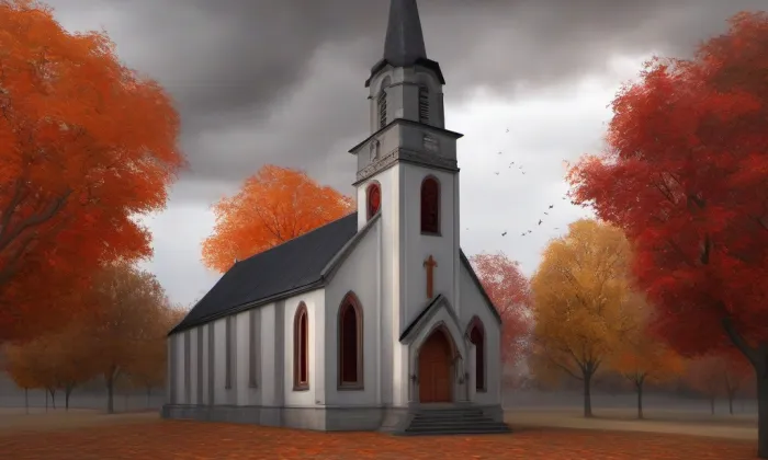 evangelický kostel v Krakovanech – podzim