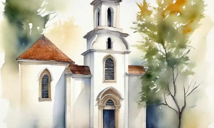 evangelický kostel v Libenicích – akvarel