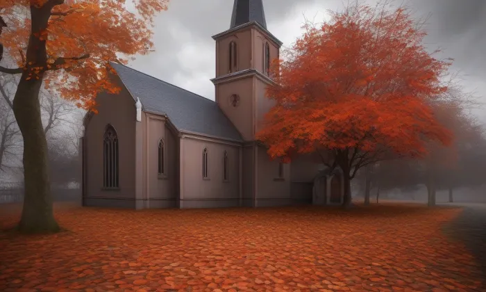 evangelický kostel ve Kšelích – podzim